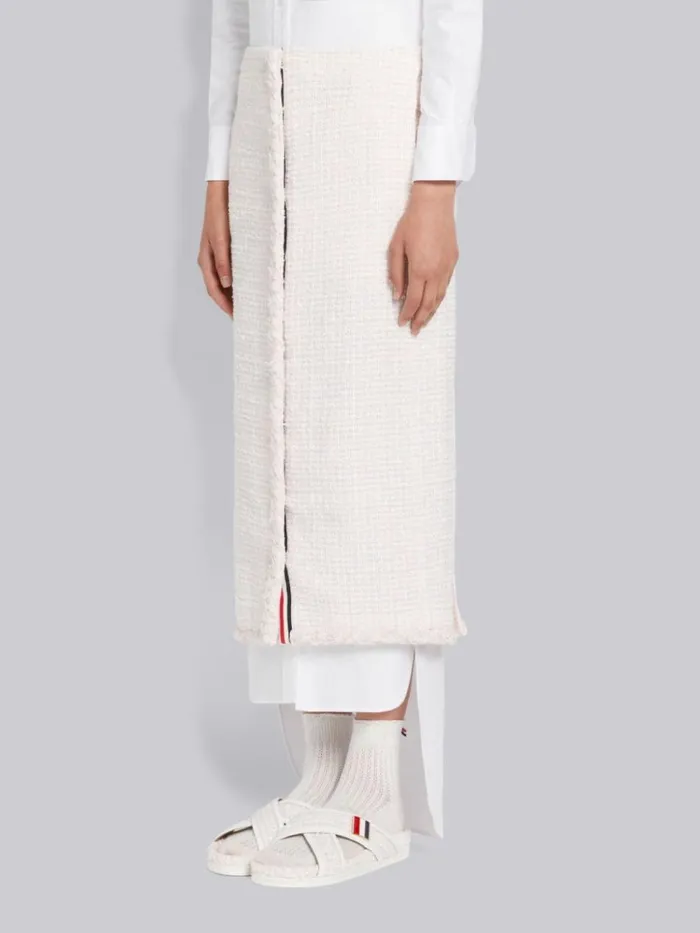 Small Hopsack Check Tweed Braided Trim Button Front Low Rise Ankle Length Cardigan Skirt Light Pink Women Thom Browne Skirts