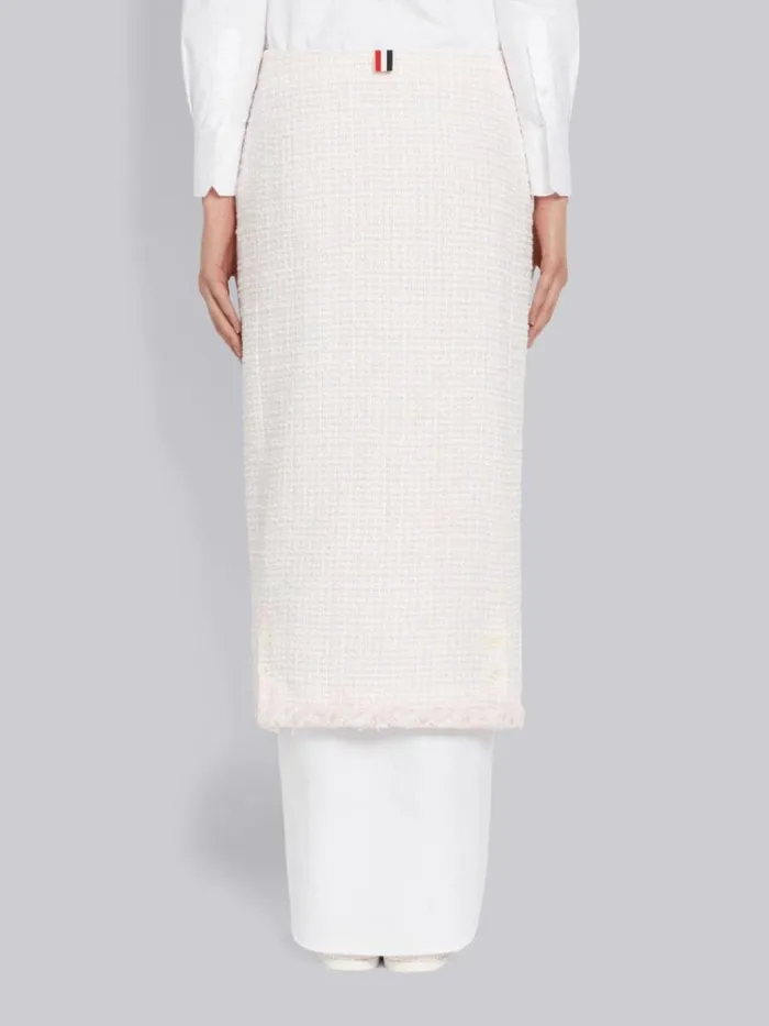Small Hopsack Check Tweed Braided Trim Button Front Low Rise Ankle Length Cardigan Skirt Light Pink Women Thom Browne Skirts