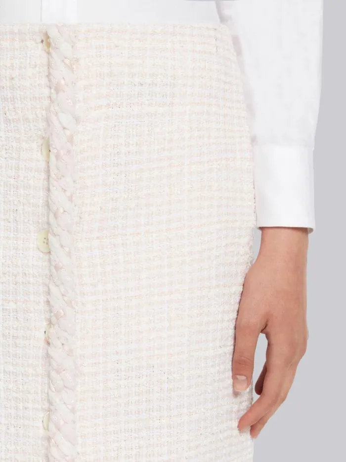 Small Hopsack Check Tweed Braided Trim Button Front Low Rise Ankle Length Cardigan Skirt Light Pink Women Thom Browne Skirts