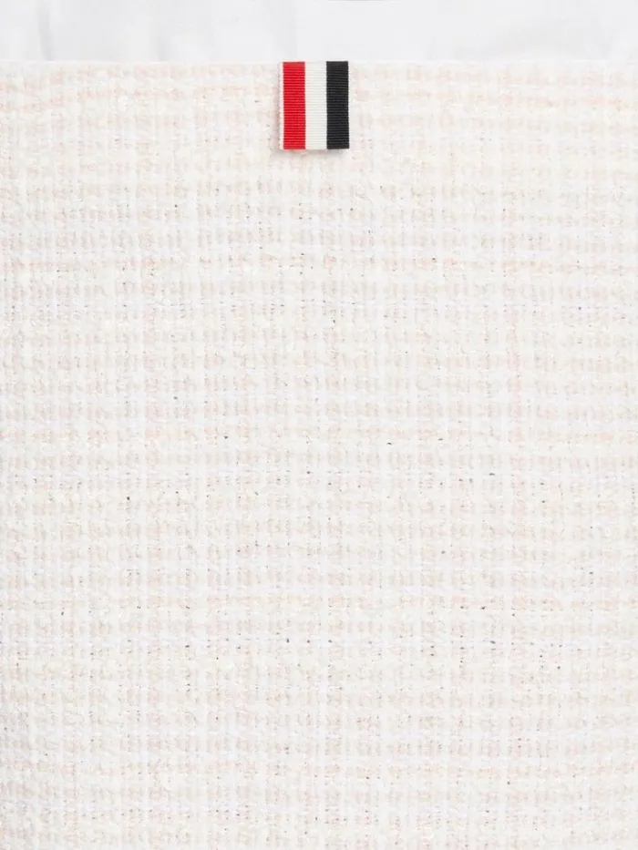 Small Hopsack Check Tweed Braided Trim Button Front Low Rise Ankle Length Cardigan Skirt Light Pink Women Thom Browne Skirts