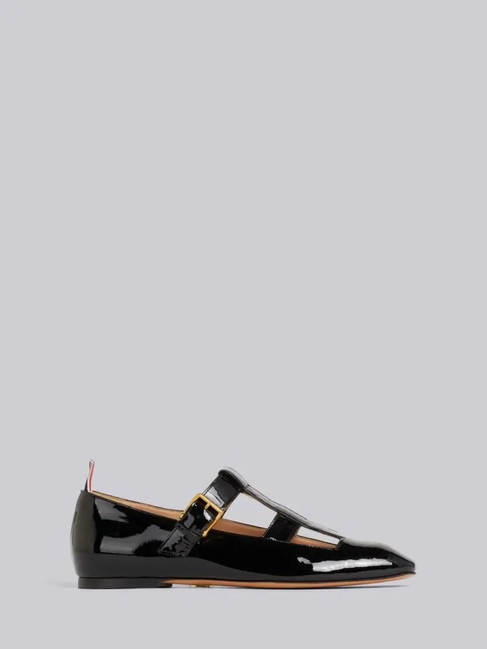 Soft Patent Calfskin Tbar Mary Jane Flat Black Women Thom Browne Brogues and Loafers Soft Patent Calfskin Tbar Mary Jane Flat Black Women Thom Browne Brogues and Loafers