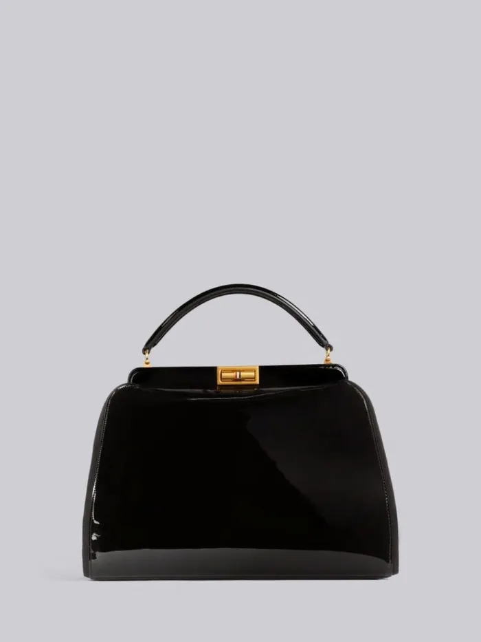 Soft Patent Leather Grosgrain Frame Large Doctor Bag Black Women Thom Browne Handbags and Totes Soft Patent Leather Grosgrain Frame Large Doctor Bag Black Women Thom Browne Handbags and Totes