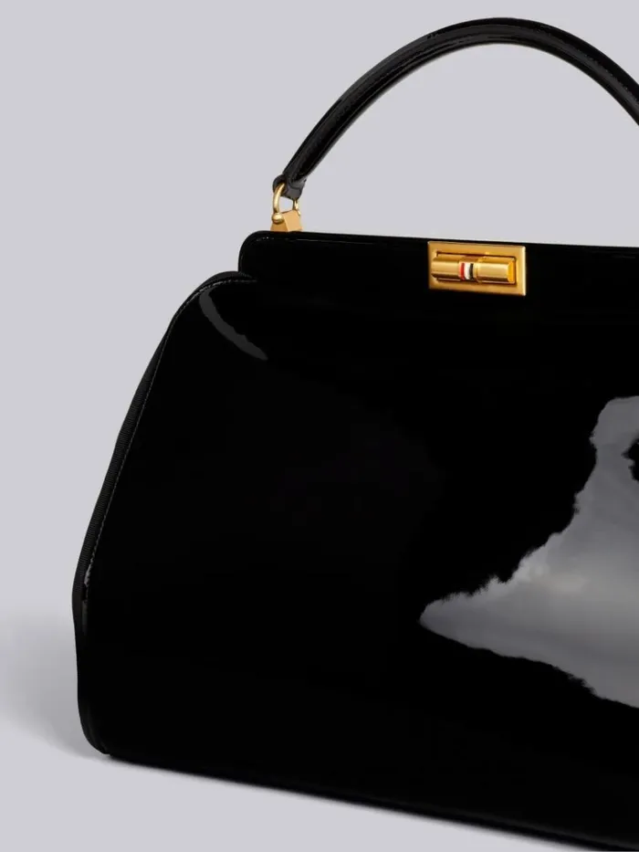 Soft Patent Leather Grosgrain Frame Large Doctor Bag Black Women Thom Browne Handbags and Totes