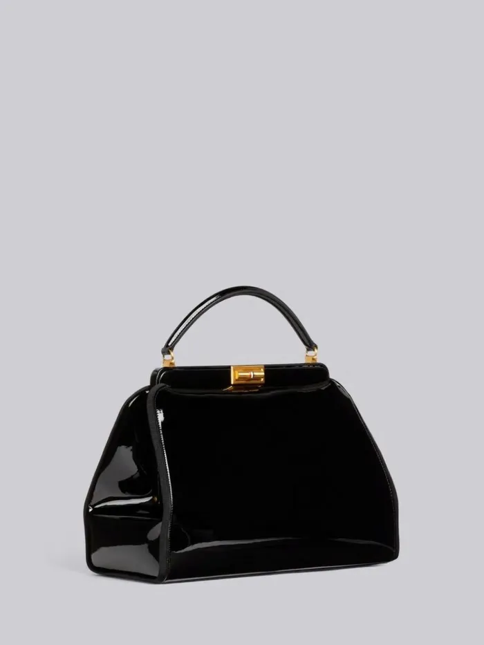 Soft Patent Leather Grosgrain Frame Large Doctor Bag Black Women Thom Browne Handbags and Totes