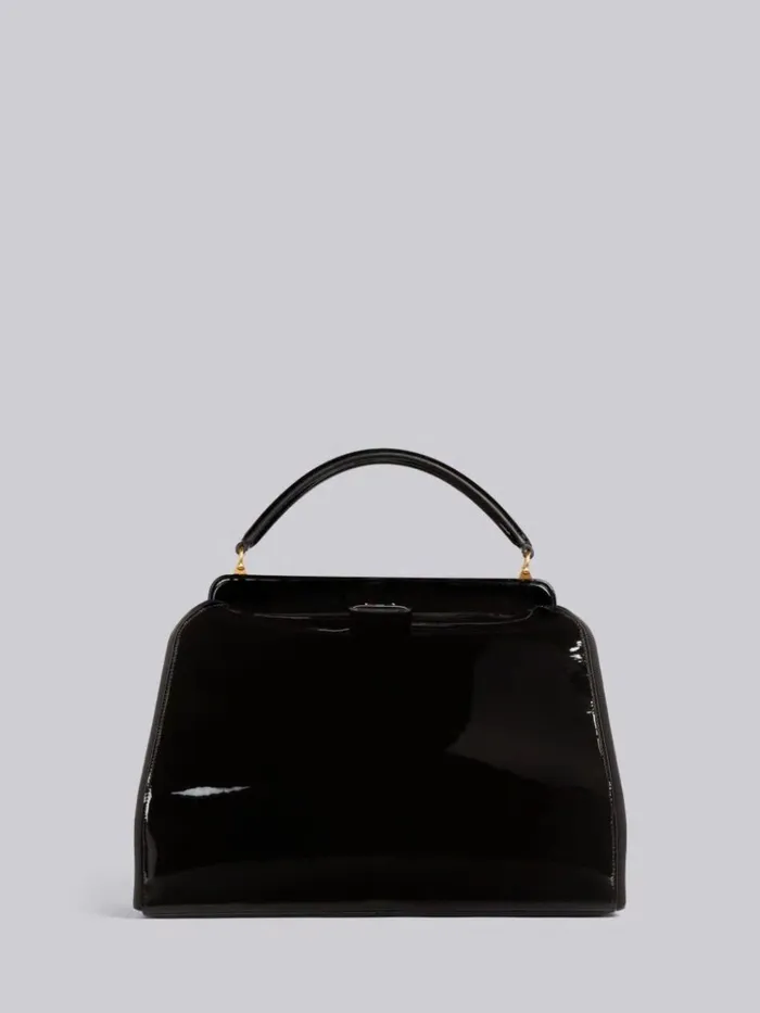 Soft Patent Leather Grosgrain Frame Large Doctor Bag Black Women Thom Browne Handbags and Totes