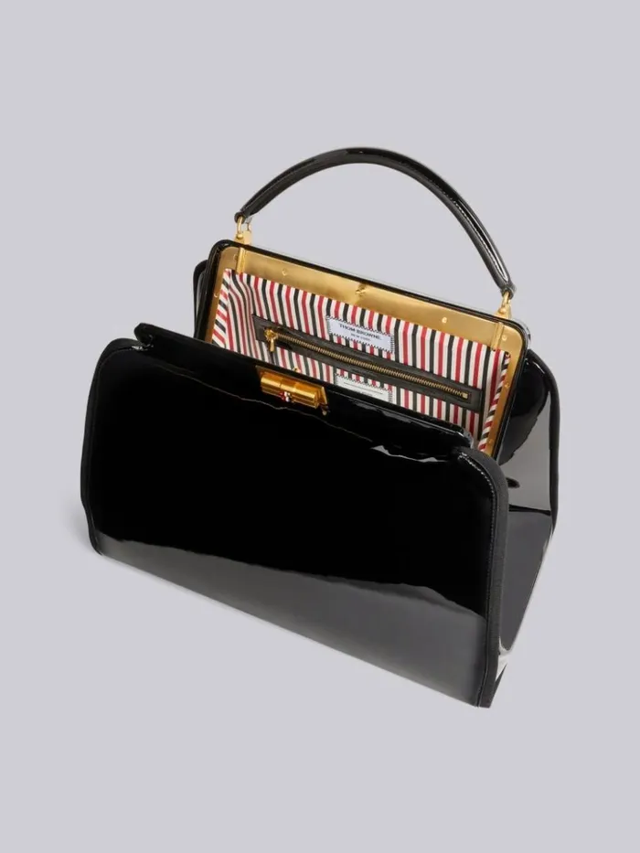 Soft Patent Leather Grosgrain Frame Large Doctor Bag Black Women Thom Browne Handbags and Totes