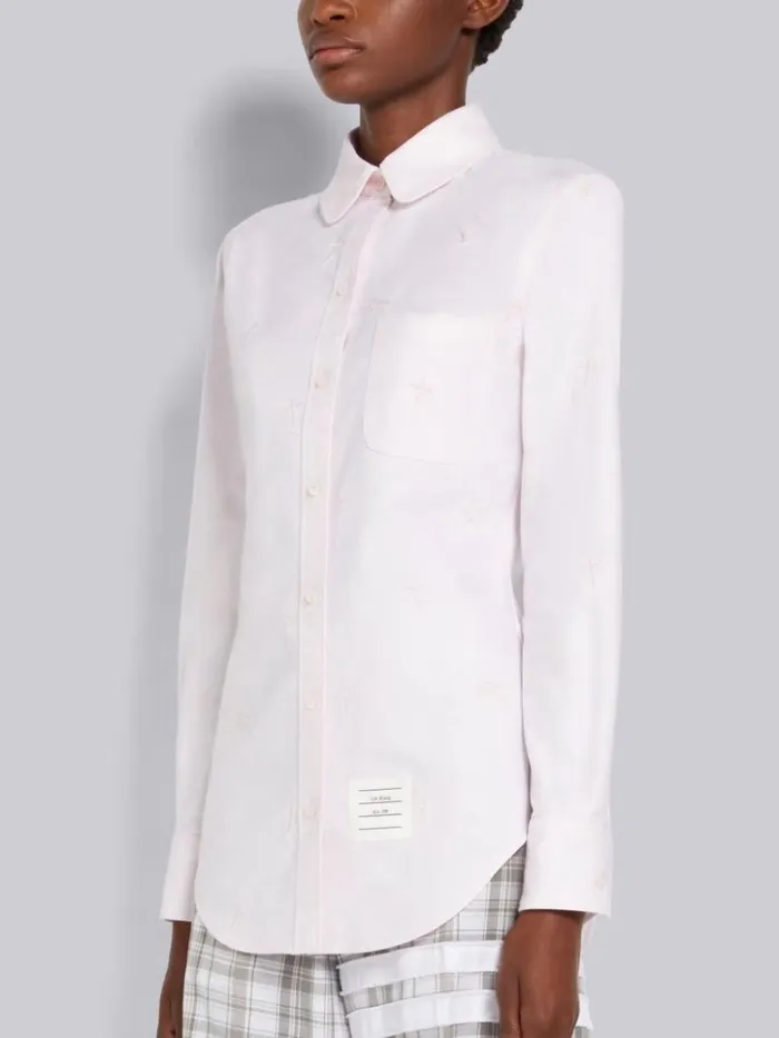 Solid Oxford Tonal Sky Icon Round Collar Classic Shirt Light Pink Women Thom Browne Tops and Shirts