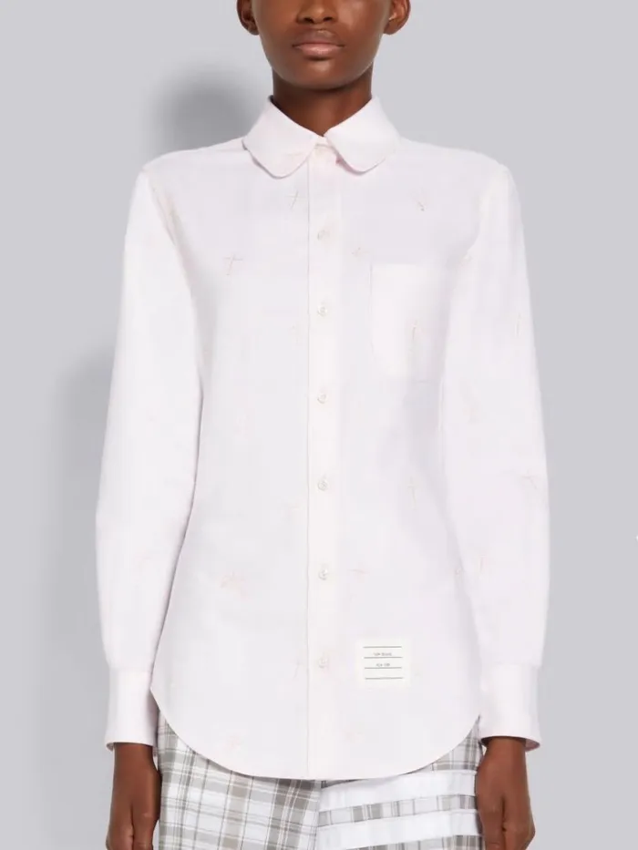 Solid Oxford Tonal Sky Icon Round Collar Classic Shirt Light Pink Women Thom Browne Tops and Shirts