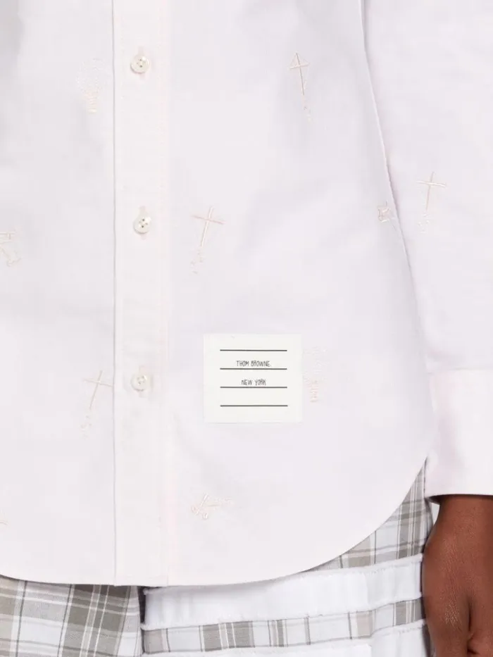 Solid Oxford Tonal Sky Icon Round Collar Classic Shirt Light Pink Women Thom Browne Tops and Shirts