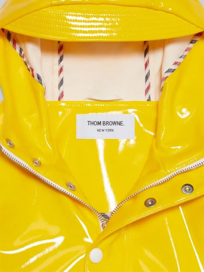 Solid Slicker 4bar Hooded Short Rain Jacket Medium Yellow GirlsBoys Thom Browne Jackets And Outerwear