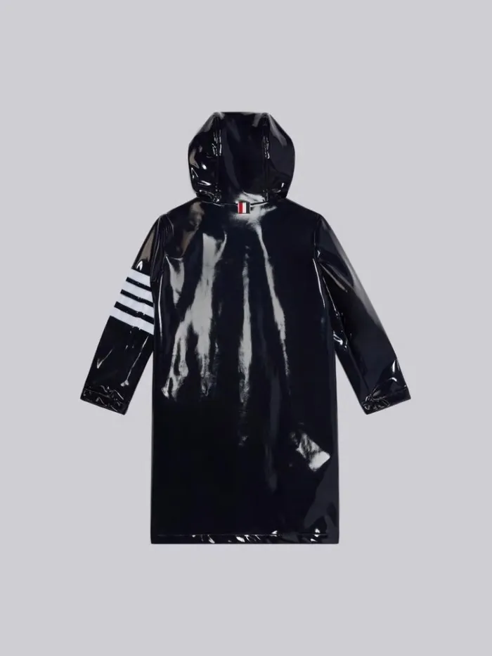 Solid Slicker 4bar Long Hooded Rain Jacket Navy GirlsBoys Thom Browne Jackets And Outerwear