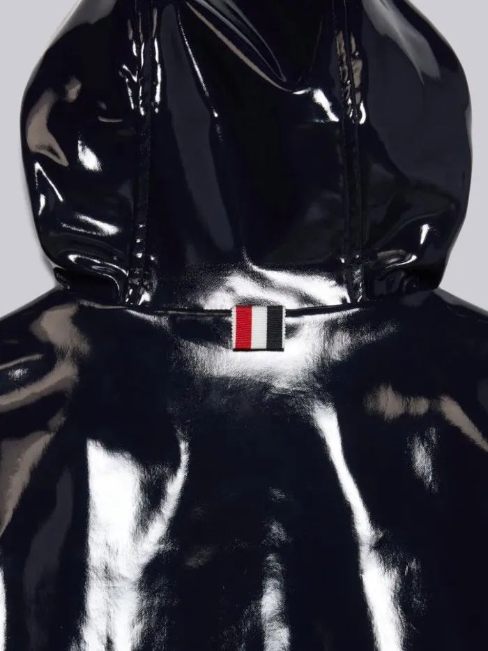 Solid Slicker 4bar Long Hooded Rain Jacket Navy GirlsBoys Thom Browne Jackets And Outerwear