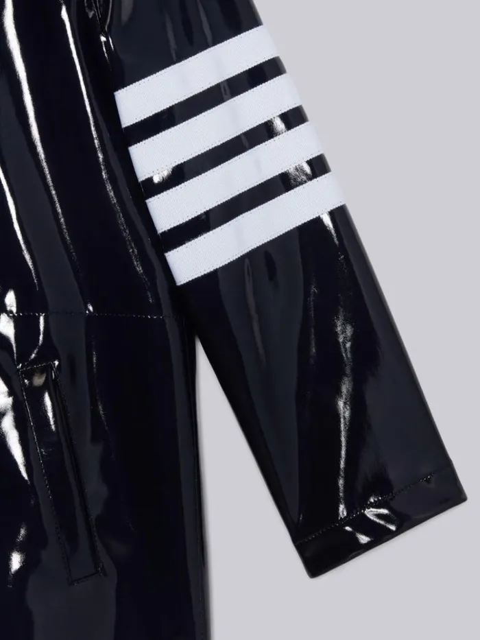 Solid Slicker 4bar Long Hooded Rain Jacket Navy GirlsBoys Thom Browne Jackets And Outerwear