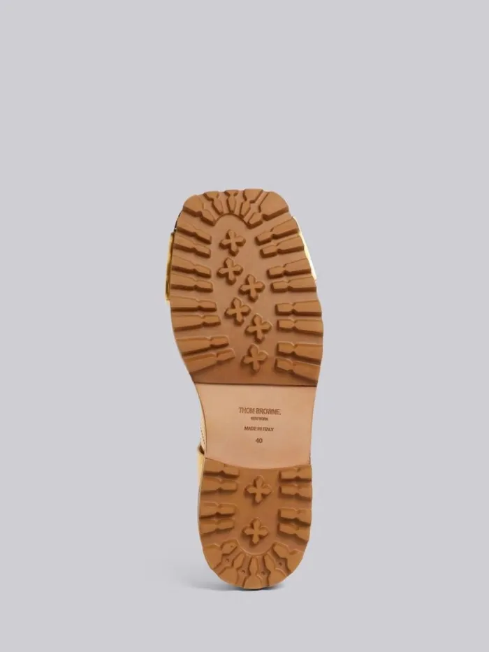 Specchio Calf Leather Brass Toe Stacked Sole Square Toe Hiking Boot Gold Women Thom Browne Boots