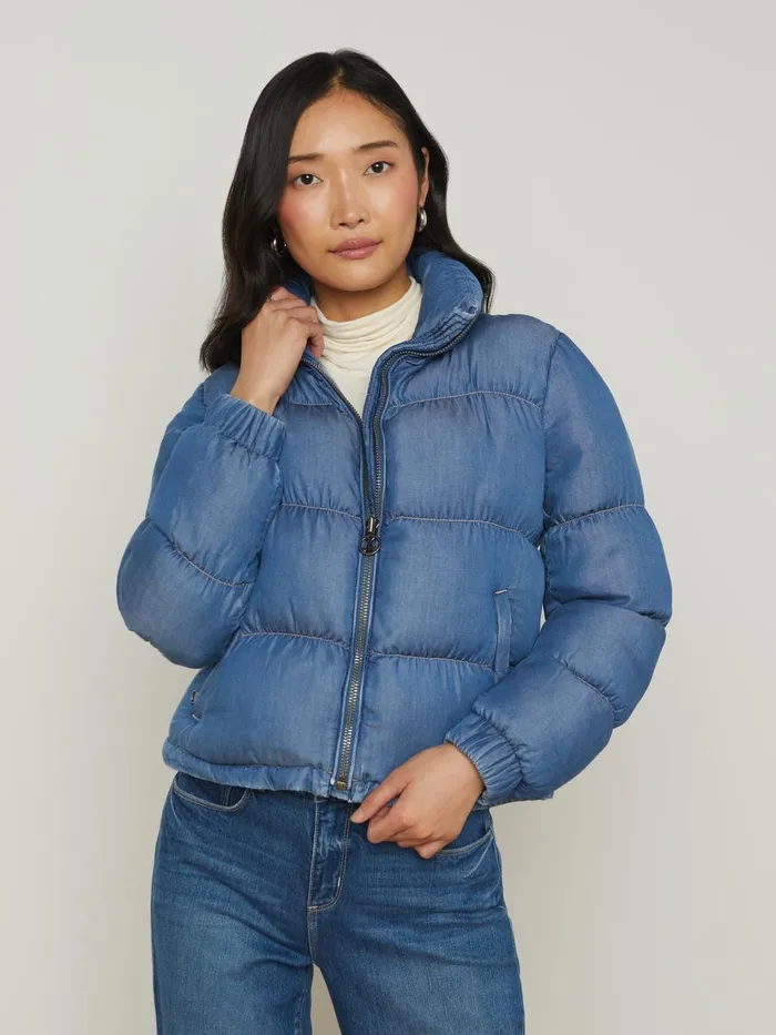 Stowe Denim Down Puffer Jacket Medium Wash Women L039Agence Outerwear