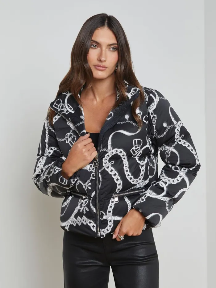 Stowe Down Puffer Jacket Blackwhite Buckle Chain Women L039Agence Outerwear