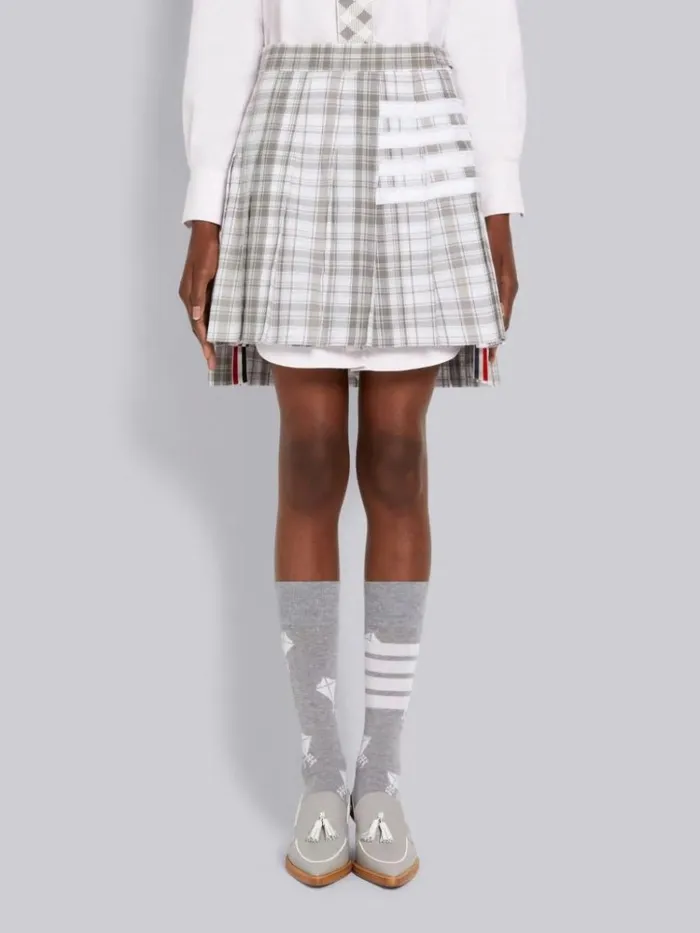 Stripe Plaid Oxford 4bar Dropped Back Pleated Mini Skirt Medium Grey Women Thom Browne Skirts Stripe Plaid Oxford 4bar Dropped Back Pleated Mini Skirt Medium Grey Women Thom Browne Skirts