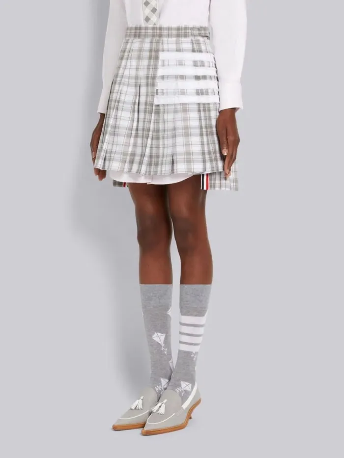 Stripe Plaid Oxford 4bar Dropped Back Pleated Mini Skirt Medium Grey Women Thom Browne Skirts