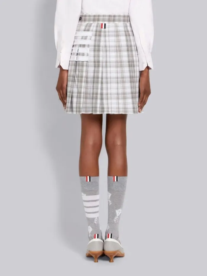Stripe Plaid Oxford 4bar Dropped Back Pleated Mini Skirt Medium Grey Women Thom Browne Skirts
