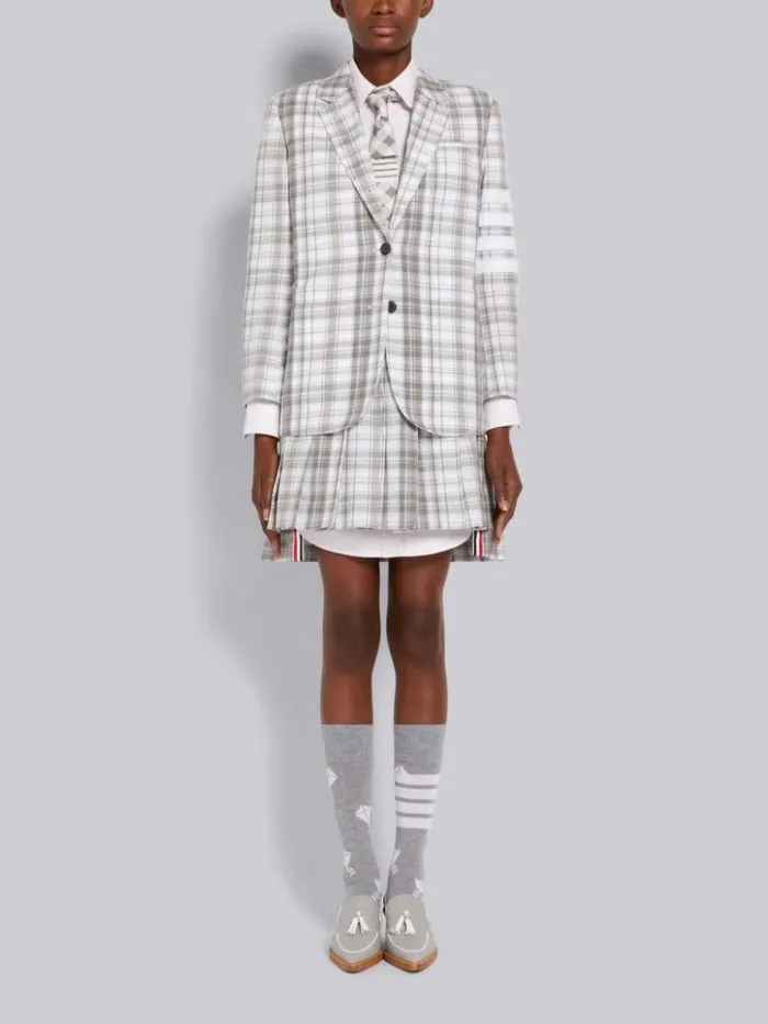 Stripe Plaid Oxford 4bar Dropped Back Pleated Mini Skirt Medium Grey Women Thom Browne Skirts