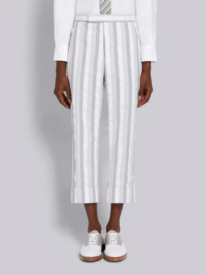 Stripe Seersucker Backstrap Low Rise Drop Crotch Trouser Medium Grey Men Thom Browne Trousers Stripe Seersucker Backstrap Low Rise Drop Crotch Trouser Medium Grey Men Thom Browne Trousers