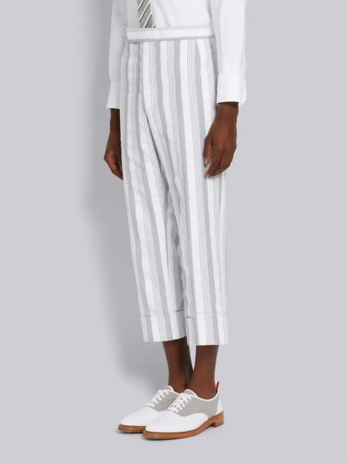 Stripe Seersucker Backstrap Low Rise Drop Crotch Trouser Medium Grey Men Thom Browne Trousers