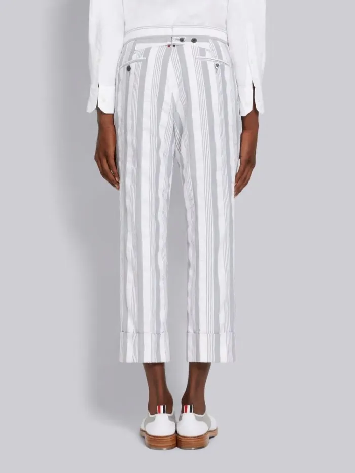 Stripe Seersucker Backstrap Low Rise Drop Crotch Trouser Medium Grey Men Thom Browne Trousers