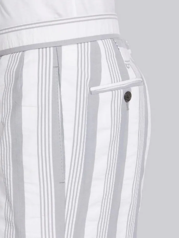Stripe Seersucker Backstrap Low Rise Drop Crotch Trouser Medium Grey Men Thom Browne Trousers