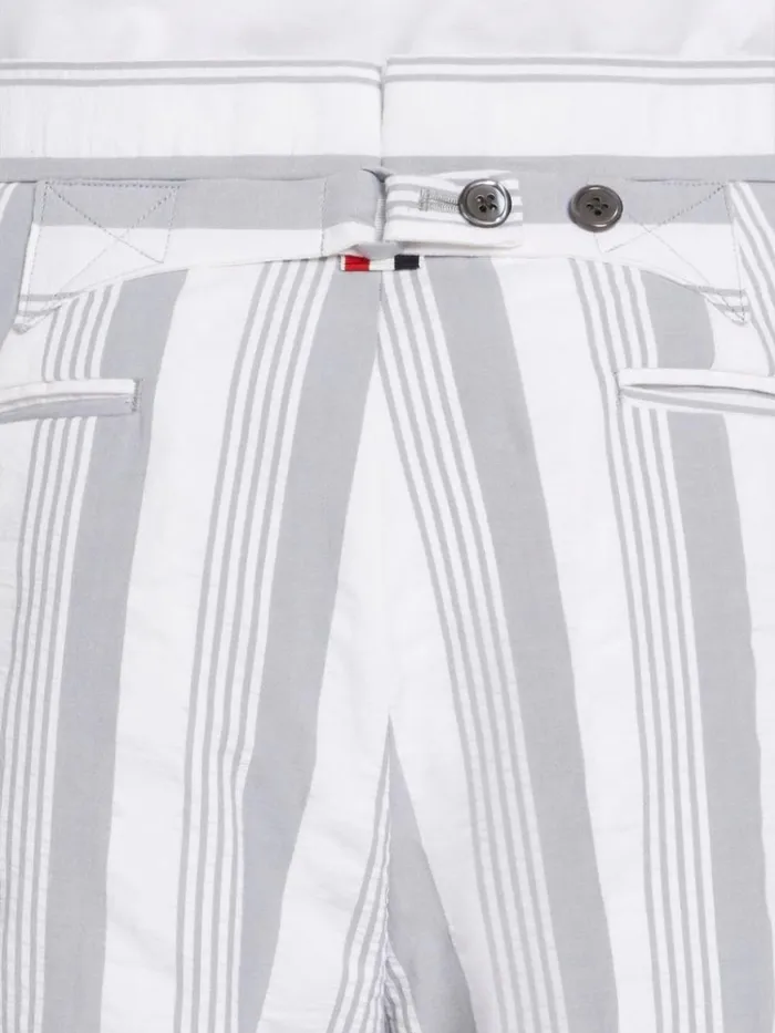 Stripe Seersucker Backstrap Low Rise Drop Crotch Trouser Medium Grey Men Thom Browne Trousers