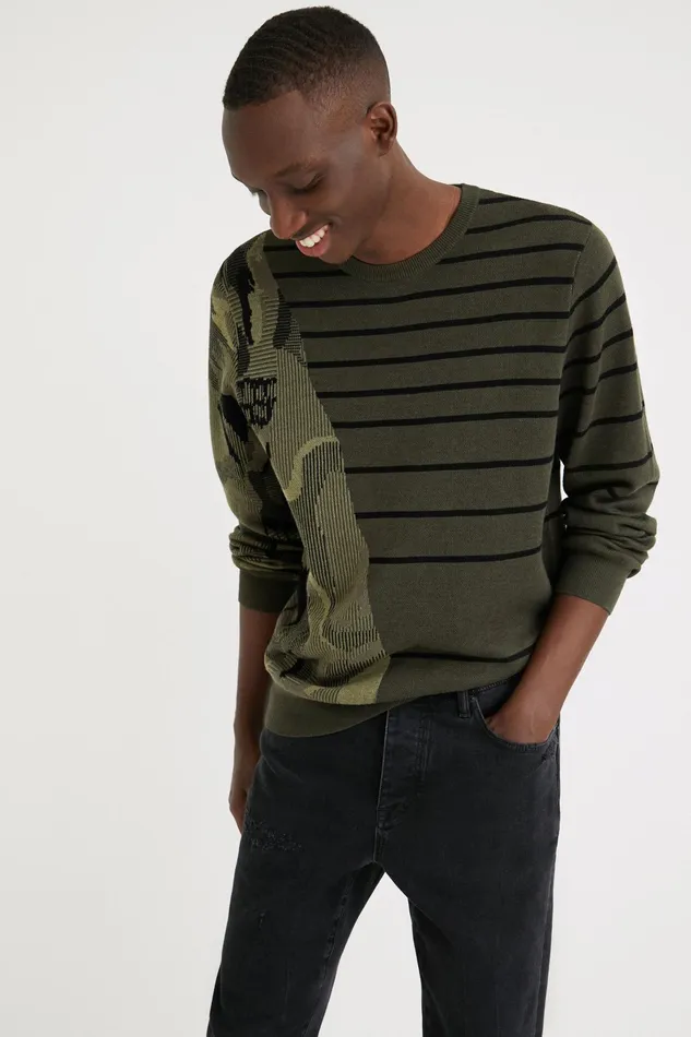 Striped Jacquard Camo Jumper Mens Desigual Sweaters and Sweatshirts