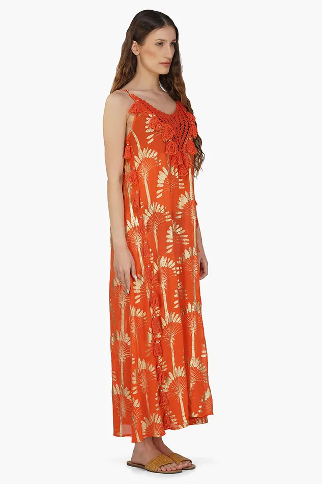 Sunset Palm Foil Tassel Maxi Dress Sunset Palm Foil Tassel Maxi Dress