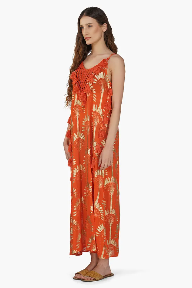 Sunset Palm Foil Tassel Maxi Dress Sunset Palm Foil Tassel Maxi Dress