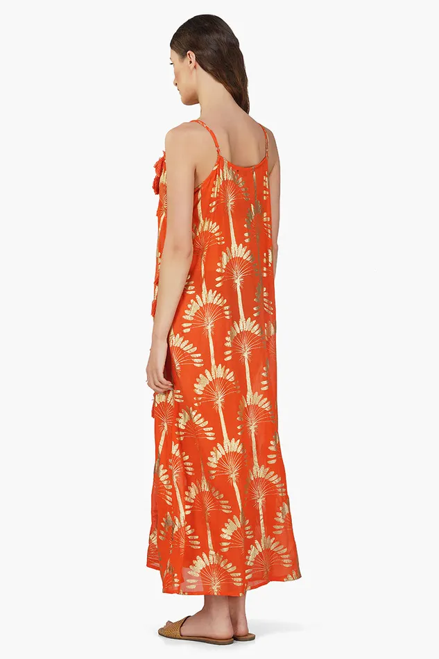 Sunset Palm Foil Tassel Maxi Dress Sunset Palm Foil Tassel Maxi Dress
