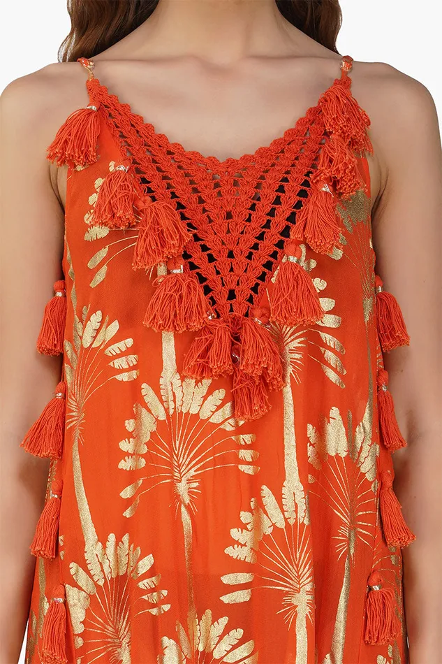 Sunset Palm Foil Tassel Maxi Dress Sunset Palm Foil Tassel Maxi Dress