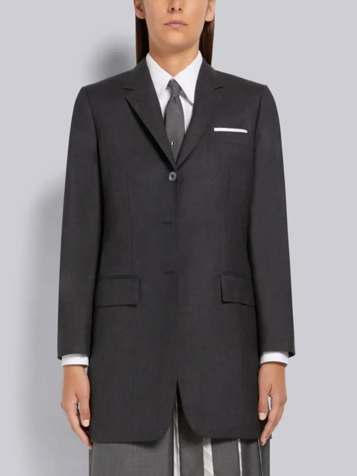 Super 120039s Twill Elongated Classic Jacket Dark Grey Women Thom Browne Jackets Super 120039s Twill Elongated Classic Jacket Dark Grey Women Thom Browne Jackets