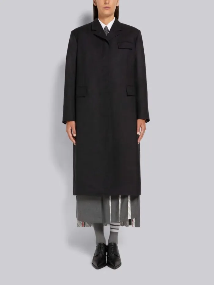 Super 120039s Twill Oversized Chesterfield Coat Charcoal Women Thom Browne Outerwear Super 120039s Twill Oversized Chesterfield Coat Charcoal Women Thom Browne Outerwear