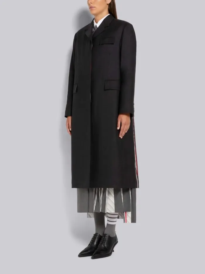 Super 120039s Twill Oversized Chesterfield Coat Charcoal Women Thom Browne Outerwear