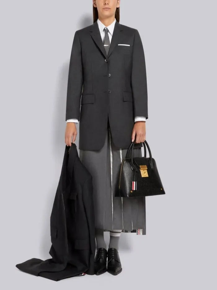 Super 120039s Twill Oversized Chesterfield Coat Charcoal Women Thom Browne Outerwear