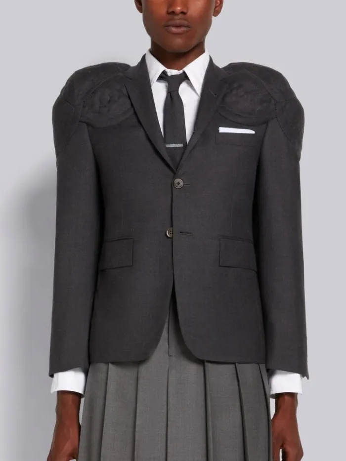 Super 120039s Twill Stacked Shoulder Pad Jacket Dark Grey Men Thom Browne Jackets and Suiting Super 120039s Twill Stacked Shoulder Pad Jacket Dark Grey Men Thom Browne Jackets and Suiting