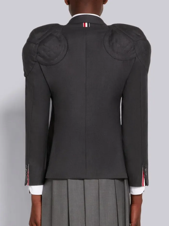 Super 120039s Twill Stacked Shoulder Pad Jacket Dark Grey Men Thom Browne Jackets and Suiting