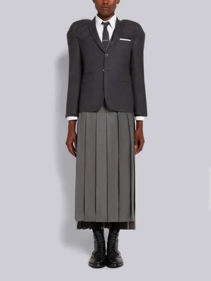 Super 120039s Twill Stacked Shoulder Pad Jacket Dark Grey Men Thom Browne Jackets and Suiting