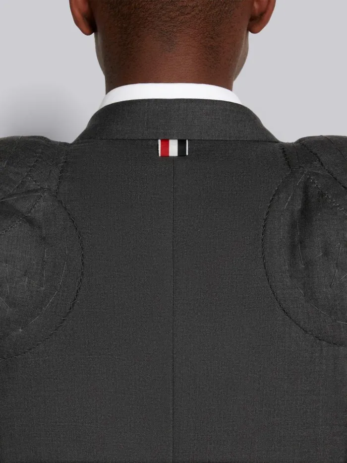 Super 120039s Twill Stacked Shoulder Pad Jacket Dark Grey Men Thom Browne Jackets and Suiting