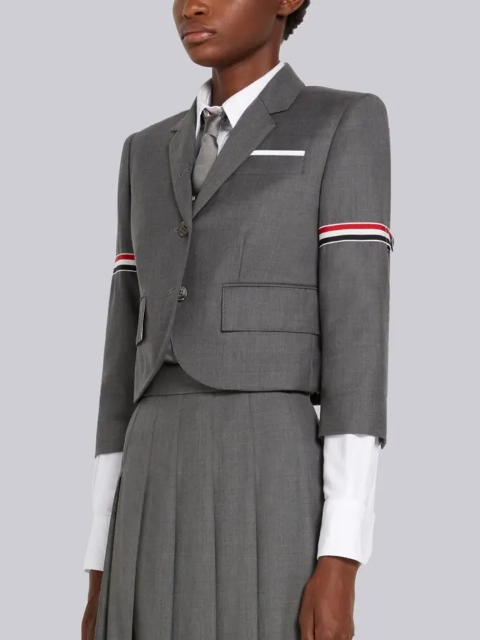 Super 120039s Twill Stripe Armband Cropped Jacket Medium Grey Women Thom Browne Jackets