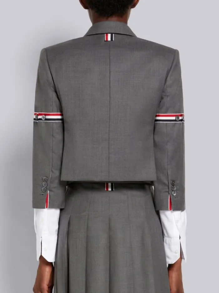 Super 120039s Twill Stripe Armband Cropped Jacket Medium Grey Women Thom Browne Jackets