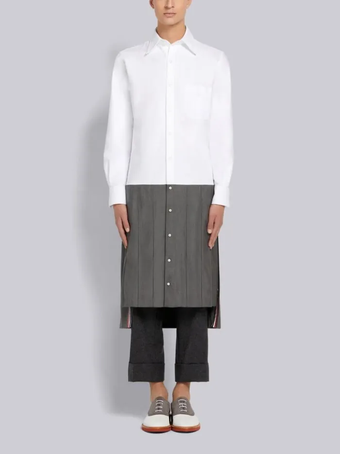 Super 120039s Wool Twill Low Rise Knee Length Pleated Shirt Dress Medium Grey Men Thom Browne Shirting Super 120039s Wool Twill Low Rise Knee Length Pleated Shirt Dress Medium Grey Men Thom Browne Shirting