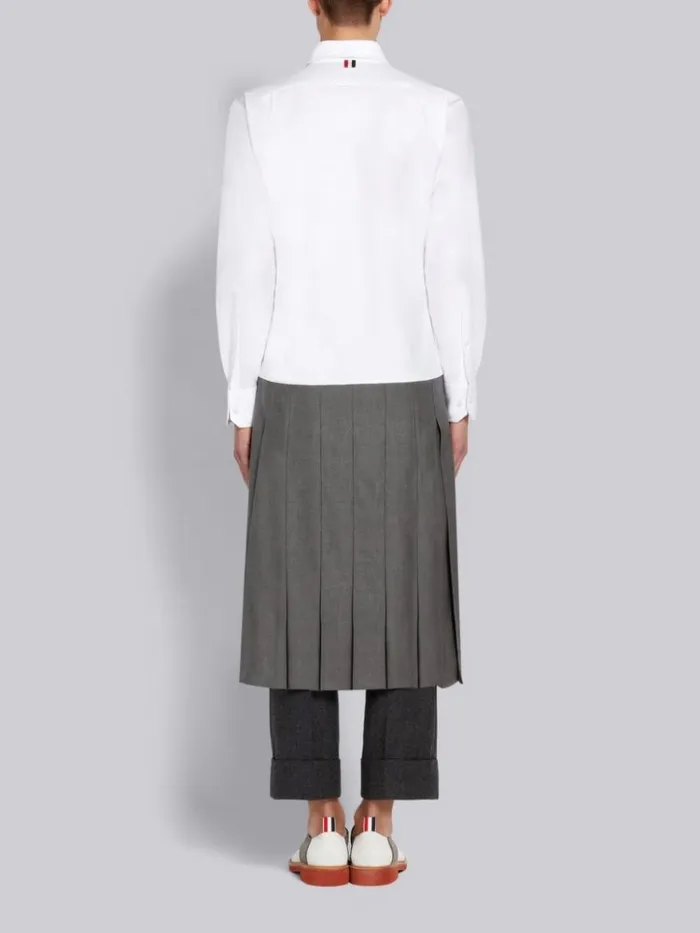 Super 120039s Wool Twill Low Rise Knee Length Pleated Shirt Dress Medium Grey Men Thom Browne Shirting