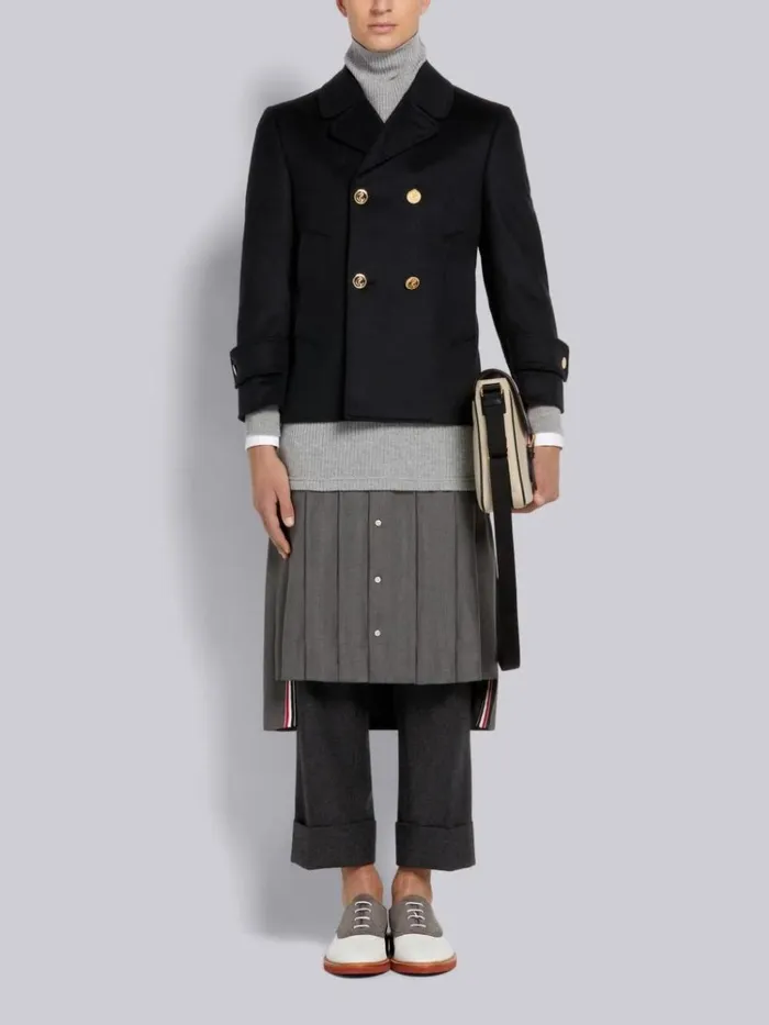 Super 120039s Wool Twill Low Rise Knee Length Pleated Shirt Dress Medium Grey Men Thom Browne Shirting