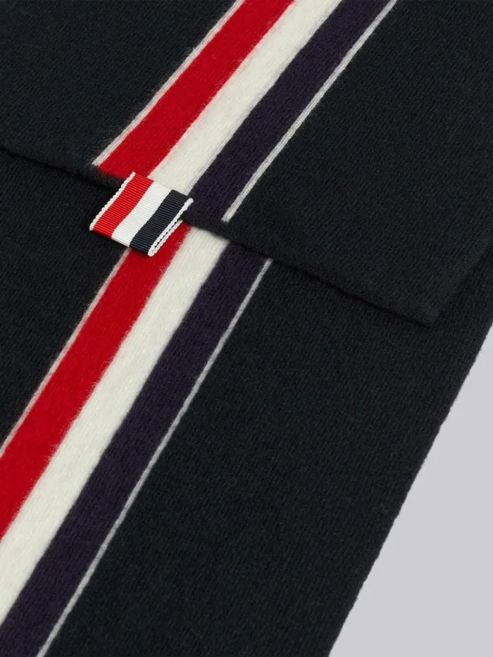 Superfine Merino Stripe Knit Scarf Black Men Thom Browne Novelty And Knits