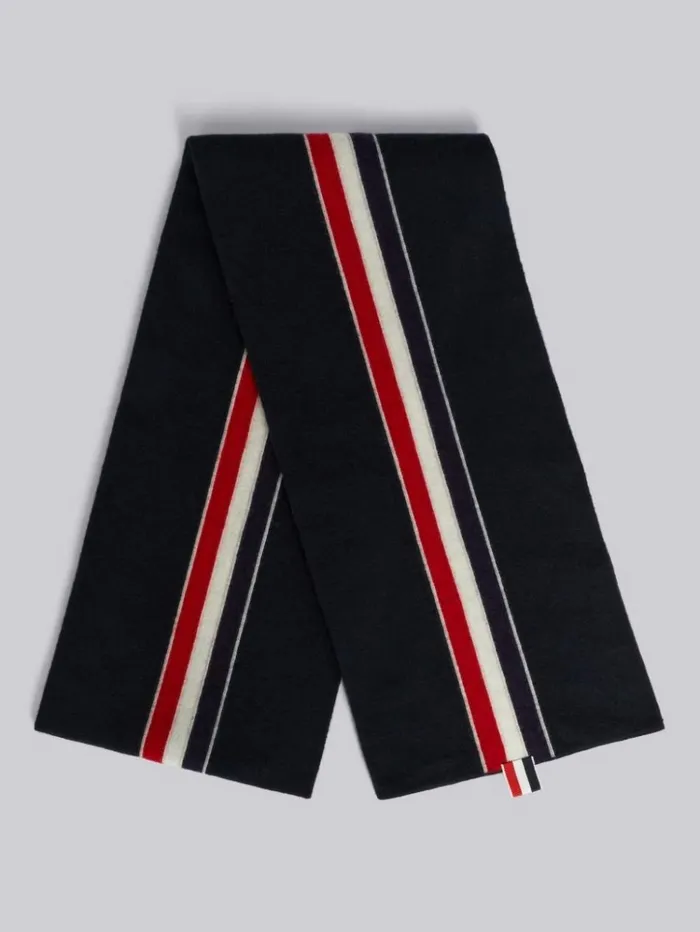 Superfine Merino Stripe Knit Scarf Black Men Thom Browne Novelty And Knits