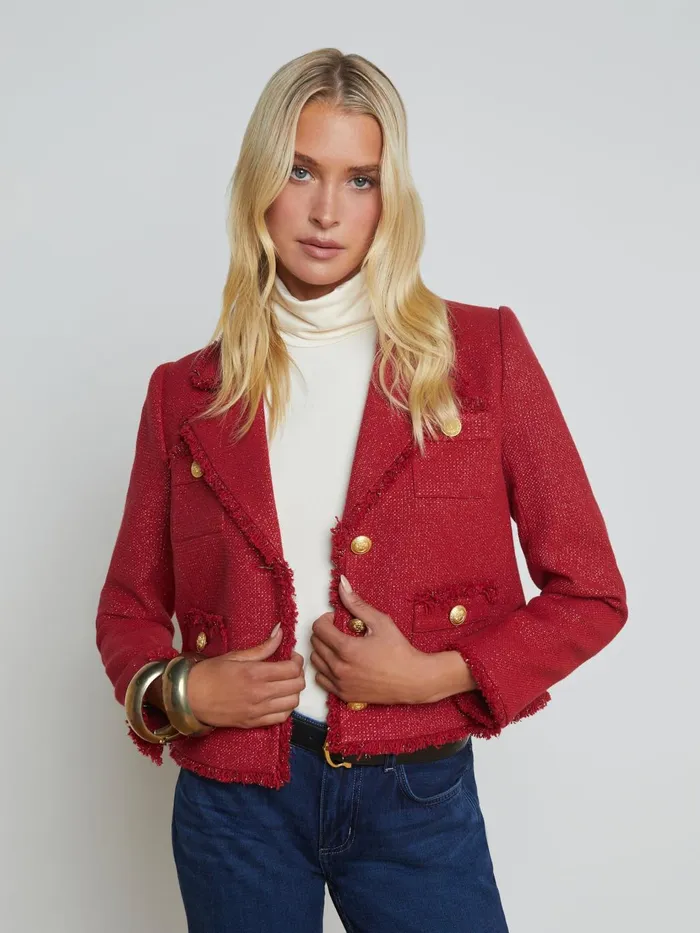 Sylvia Collared Jacket Garnet Redcopper Women L039Agence Blazers and Jackets